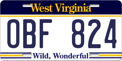 WV license plate OBF824