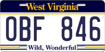 WV license plate OBF846