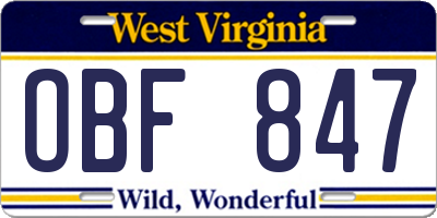 WV license plate OBF847