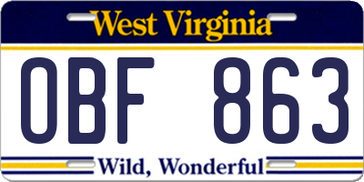 WV license plate OBF863