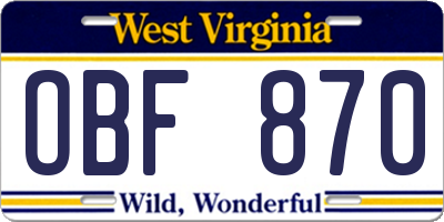 WV license plate OBF870