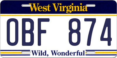 WV license plate OBF874
