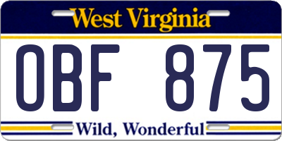 WV license plate OBF875