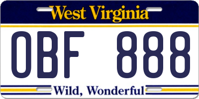 WV license plate OBF888