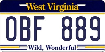 WV license plate OBF889