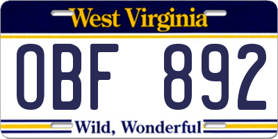 WV license plate OBF892