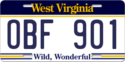 WV license plate OBF901