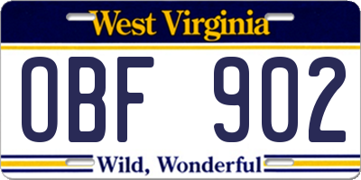 WV license plate OBF902