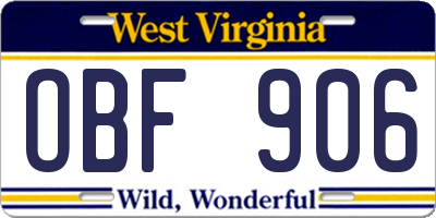WV license plate OBF906