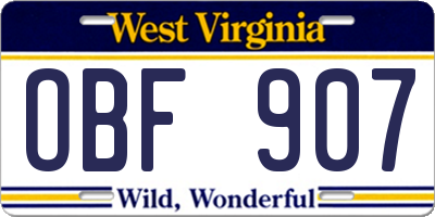 WV license plate OBF907