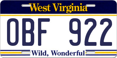 WV license plate OBF922