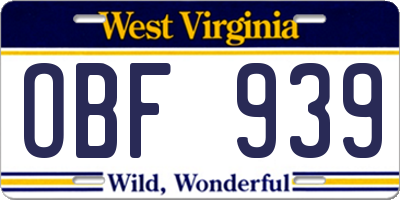 WV license plate OBF939