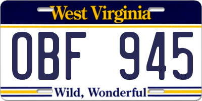 WV license plate OBF945