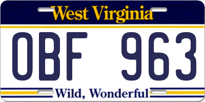 WV license plate OBF963