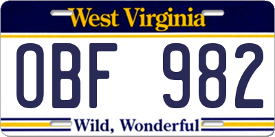 WV license plate OBF982