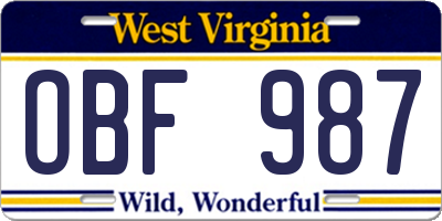 WV license plate OBF987