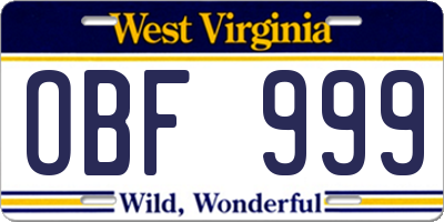 WV license plate OBF999