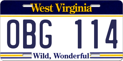 WV license plate OBG114