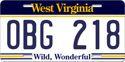 WV license plate OBG218