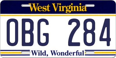 WV license plate OBG284