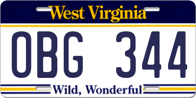 WV license plate OBG344