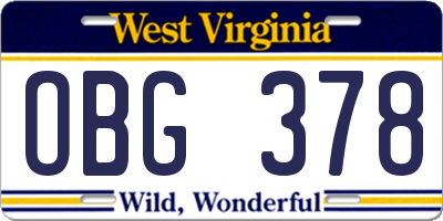 WV license plate OBG378