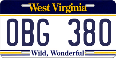 WV license plate OBG380
