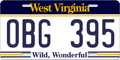 WV license plate OBG395