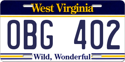 WV license plate OBG402