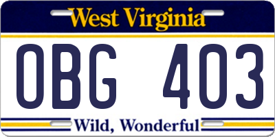 WV license plate OBG403