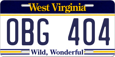 WV license plate OBG404