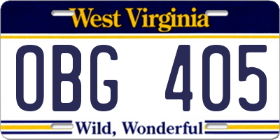WV license plate OBG405