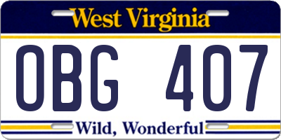WV license plate OBG407