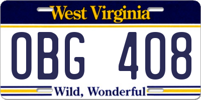 WV license plate OBG408