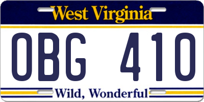 WV license plate OBG410