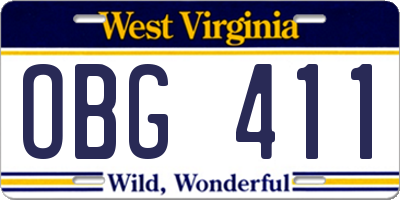 WV license plate OBG411
