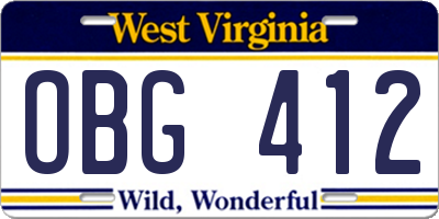 WV license plate OBG412