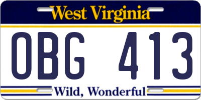 WV license plate OBG413