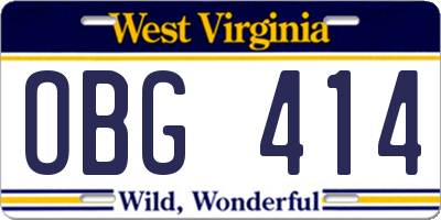WV license plate OBG414