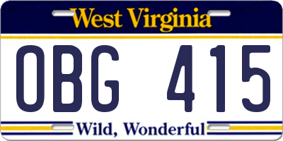 WV license plate OBG415