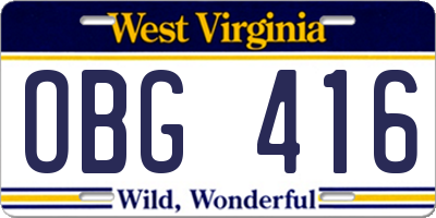 WV license plate OBG416