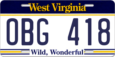 WV license plate OBG418