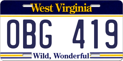 WV license plate OBG419
