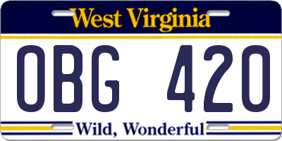 WV license plate OBG420