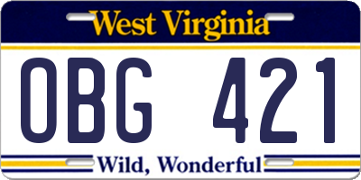 WV license plate OBG421