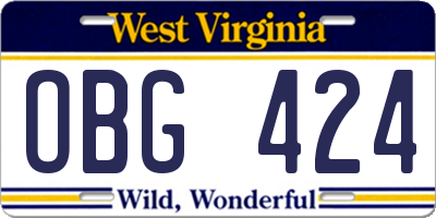 WV license plate OBG424