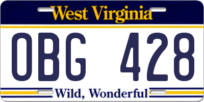 WV license plate OBG428