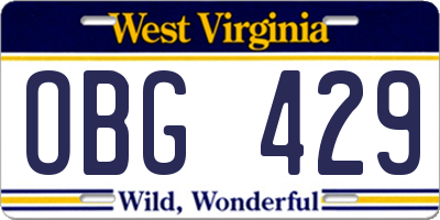 WV license plate OBG429