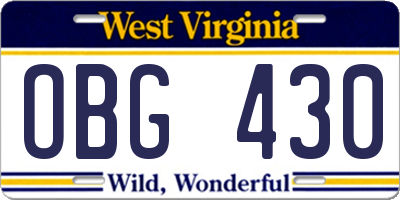 WV license plate OBG430