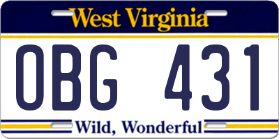 WV license plate OBG431